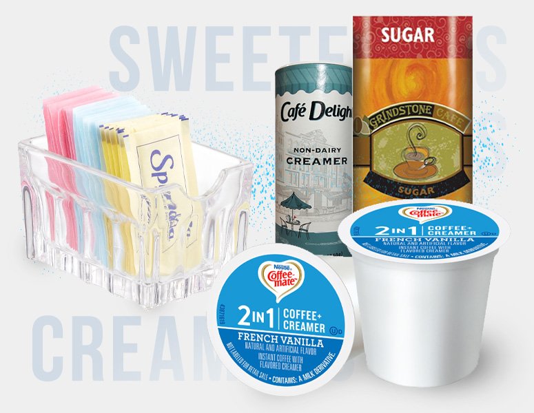 Creamers, Sweeteners, Sugars, and more